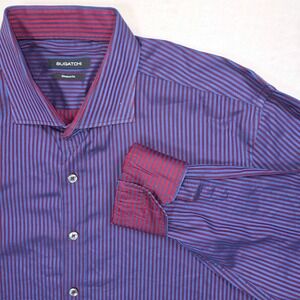 Bugatchi Shaped Fit Mens Blue Purple Striped Long Sleeve Button Down Shirt XL